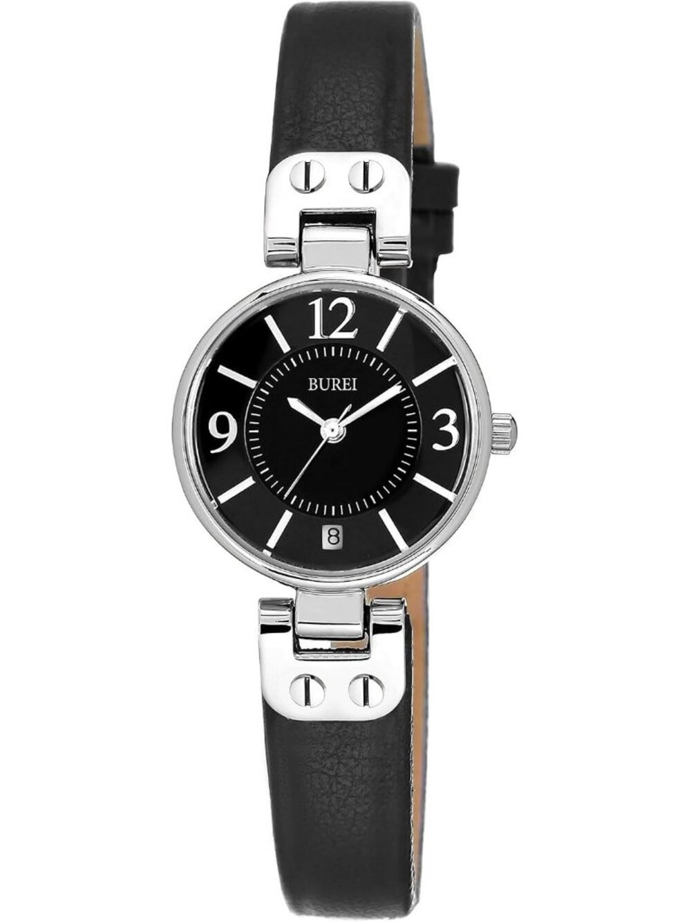 Women's Black Silver Elegant Dial with Leather Strap Minimalist Wrist Watches
